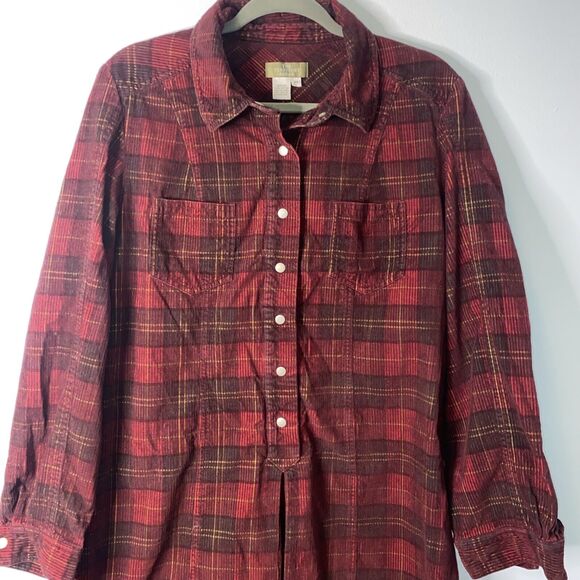 Territory Ahead Womens Size 14 Corduroy Dress Snap Button Long Sleeve Plaid Red - Picture 4 of 6